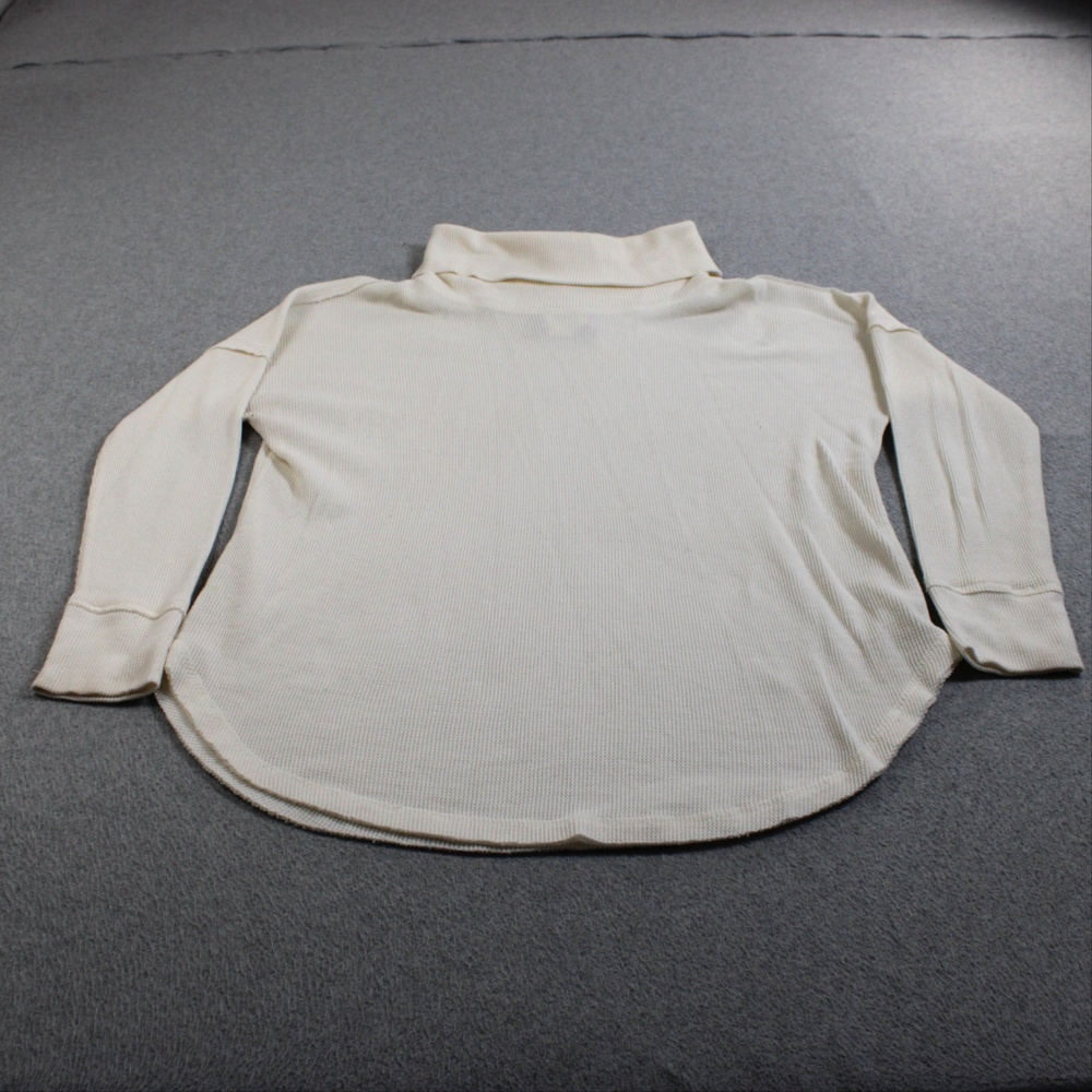 Maeve Shirt Women Large White Waffle Knit Turtleneck Tunic Long Sleeve Classic